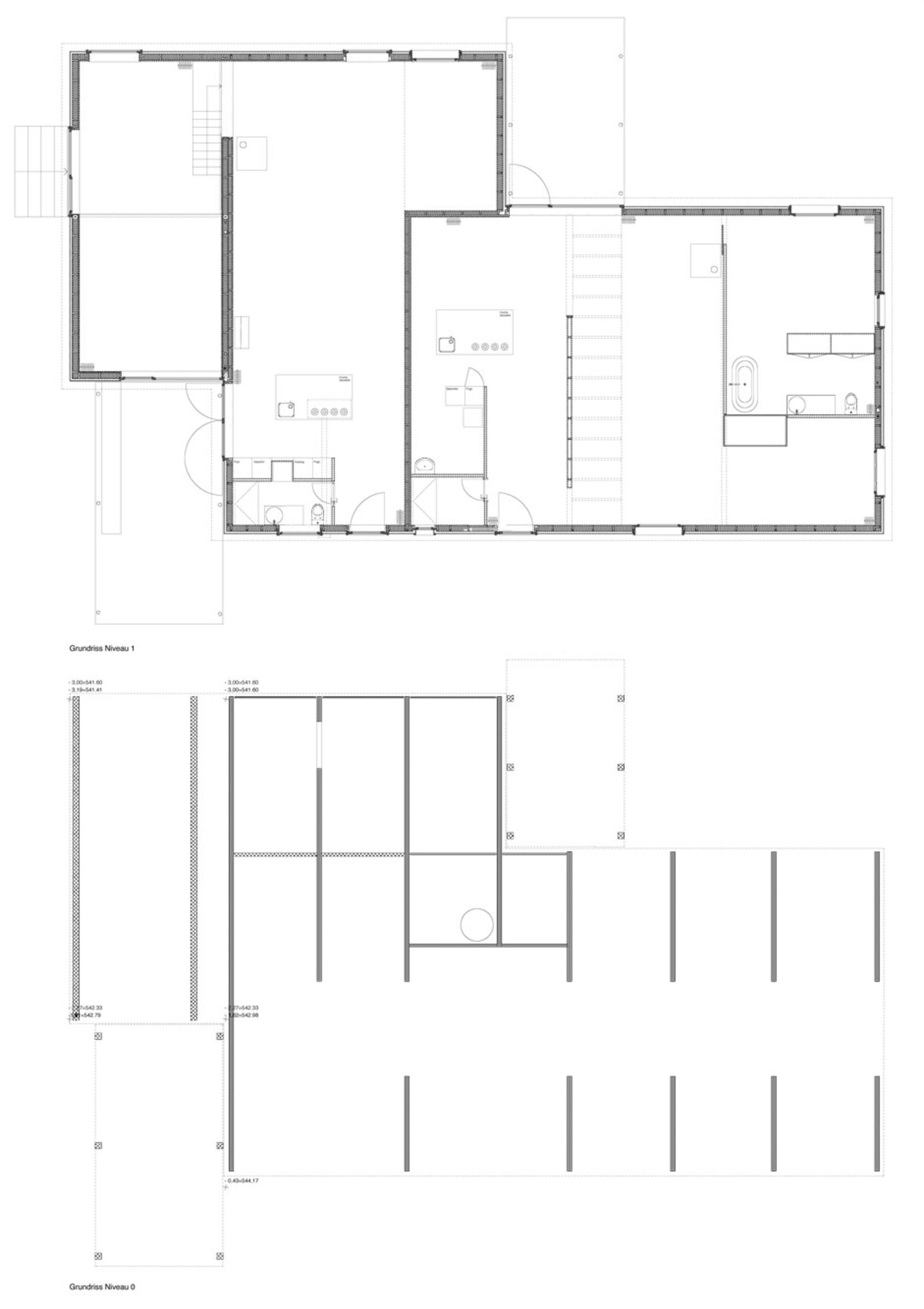 Grundriss Erdgeschoss und Fundament (Schottenstruktur)
